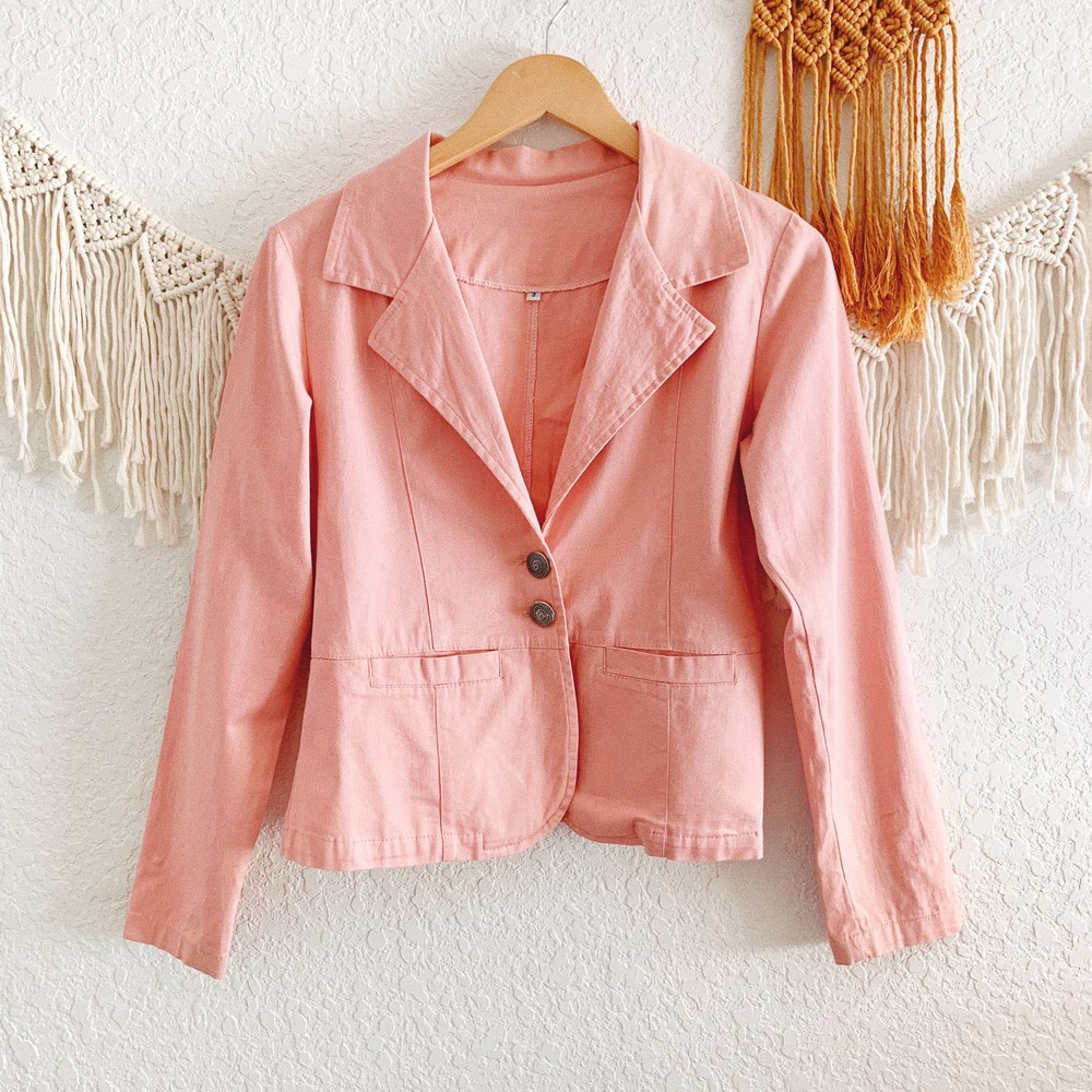 Coral Pink Bronze Button Blazer Jacket